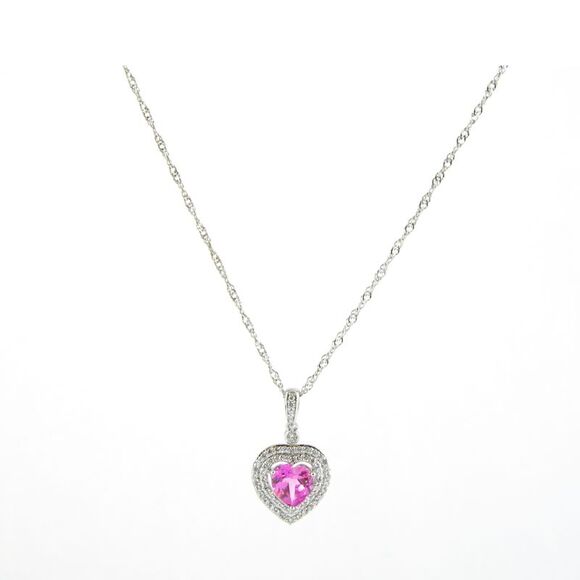Gold Coast Jewelry - Gold Coast Platinum Plated Pink Sapphire Heart Pendant and 18" Necklace Set